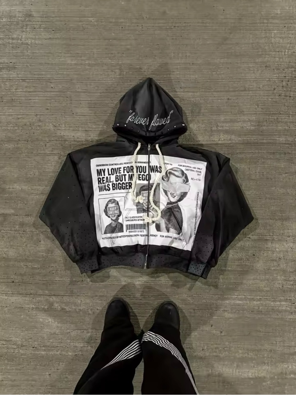 My Story Black Graphic Zip Hoodie with White Front Print